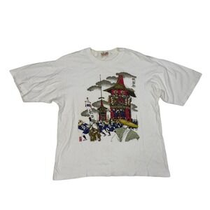 Vintage Samurai T-Shirt Mens Size L Single Stitch Ukiyo-e Graphic Made in Japan